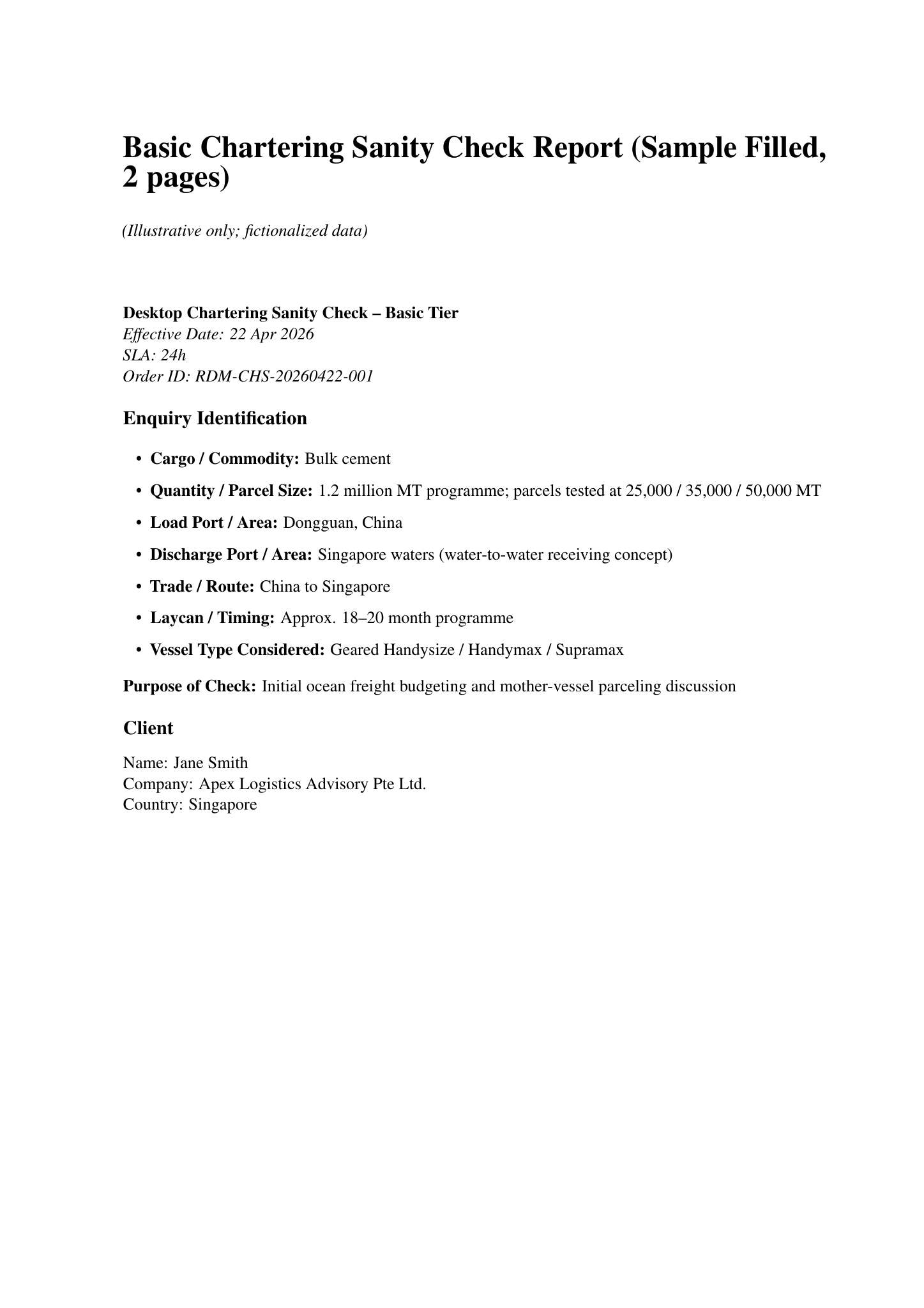 Sample Basic Chartering Sanity Check Report Page 1